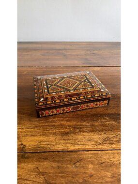 Vintage Inlay Box with Stunning Mother of Pearl Marquetry and Red Felt Inside